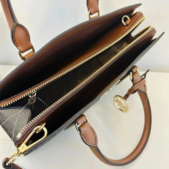 Michael Kors Purse Medium Sheila Signature Logo and Metallic Satchel Brown - Picture 8 of 10